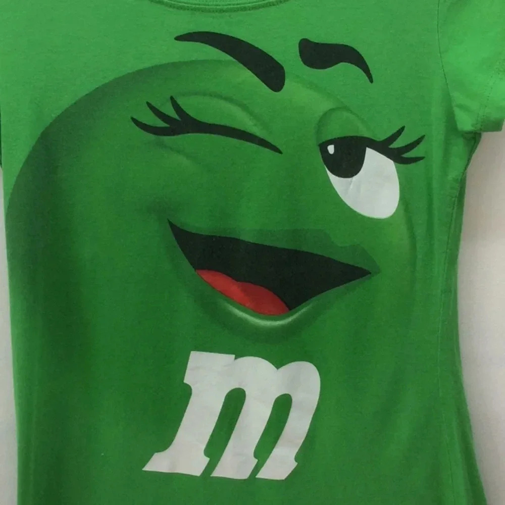 M&M Green Female Candy T-Shirt with a Winked Eye